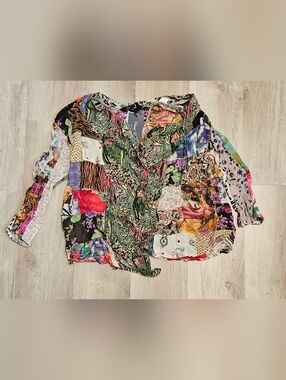 Young Threads Boho Patchwork V-Neck Women’s Cardigan - Multicolor